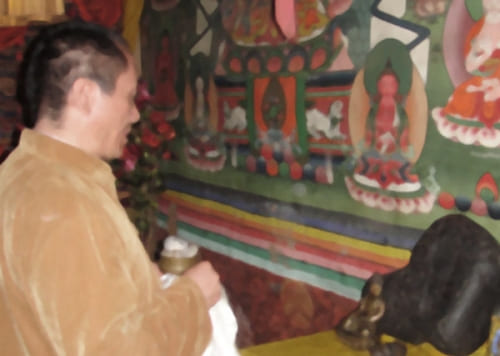 The Guru Rinpoche’s footprint and the Three  Kayas statues